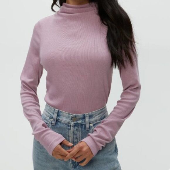 Michael Stars Top Mock Neck Ribbed Puff Long Sleeves Soft Stretchy Comfy OS - Picture 1 of 8